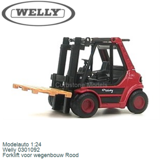 Modelauto 1:24 | Welly 0301092 | Forklift voor wegenbouw Rood