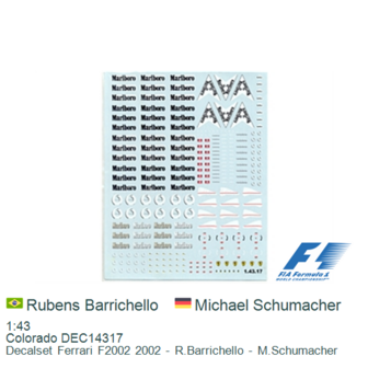 1:43 | Colorado DEC14317 | Decalset Ferrari F2002 2002 - R.Barrichello - M.Schumacher