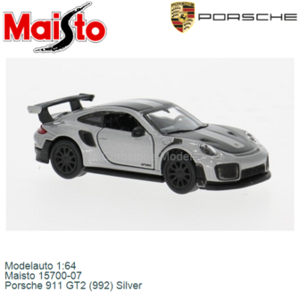Modelauto 1:64 | Maisto 15700-07 | Porsche 911 GT2 (992) Silver
