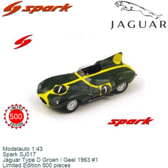 Modelauto 1:43 | Spark SJ017 | Jaguar Type D Groen / Geel 1963 #1