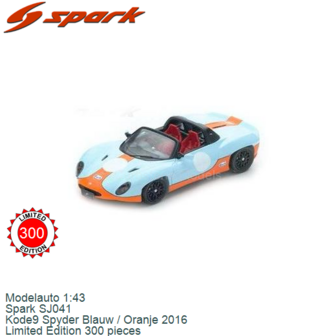 Modelauto 1:43 | Spark SJ041 | Kode9 Spyder Blauw / Oranje 2016
