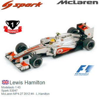 Modelauto 1:43 | Spark S3047 | McLaren MP4-27 2012 #4 - L.Hamilton