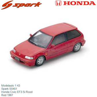 Modelauto 1:43 | Spark S5451 | Honda Civic EF3 Si Rood | Red 1987