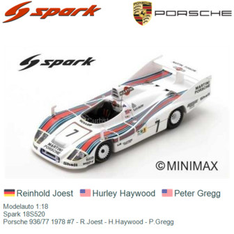 Modelauto 1:18 | Spark 18S520 | Porsche 936/77 1978 #7 - R.Joest - H.Haywood - P.Gregg