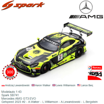 Modelauto 1:43 | Spark SB741 | Mercedes AMG GT3 EVO | Getspeed 2023 #2 - A.Walker - L.Williamson - A.Lewandowski - L.Bergstein