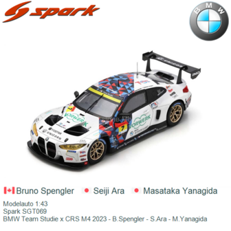 Modelauto 1:43 | Spark SGT069 | BMW Team Studie x CRS M4 2023 - B.Spengler - S.Ara - M.Yanagida