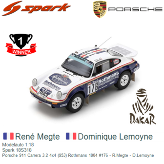 Modelauto 1:18 | Spark 18S318 | Porsche 911 Carrera 3.2 4x4 (953) Rothmans 1984 #176 - R.Megte - D.Lemoyne