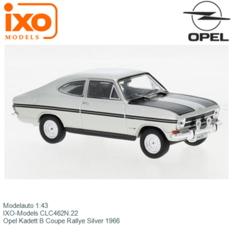 Modelauto 1:43 | IXO-Models CLC462N.22 | Opel Kadett B Coupe Rallye Silver 1966