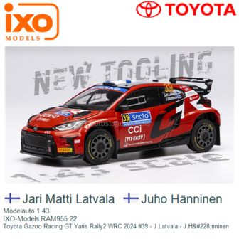 Modelauto 1:43 | IXO-Models RAM955.22 | Toyota Gazoo Racing GT Yaris Rally2 WRC 2024 #39 - J.Latvala - J.H&amp;#228;nninen