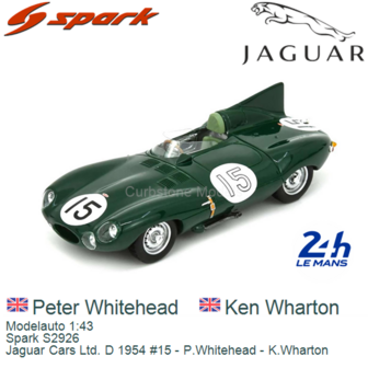 Modelauto 1:43 | Spark S2926 | Jaguar Cars Ltd. D 1954 #15 - P.Whitehead - K.Wharton