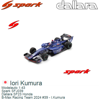 Modelauto 1:43 | Spark SFJ039 | Dallara SF23 Honda | B-Max Racing Team 2024 #39 - I.Kumura 