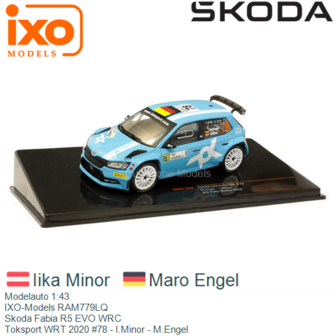 Modelauto 1:43 | IXO-Models RAM779LQ | Skoda Fabia R5 EVO WRC | Toksport WRT 2020 #78 - I.Minor - M.Engel