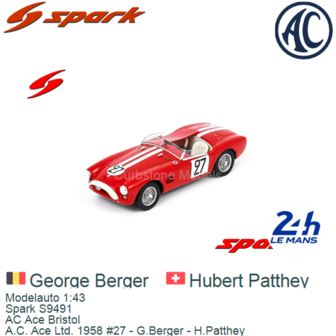 Modelauto 1:43 | Spark S9491 | AC Ace Bristol | A.C. Ace Ltd. 1958 #27 - G.Berger - H.Patthey