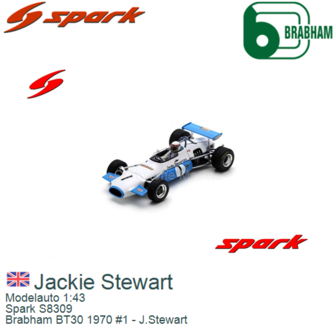 Modelauto 1:43 | Spark S8309 | Brabham BT30 1970 #1 - J.Stewart