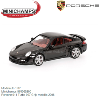 Modelauto 1:87 | Minichamps 870065200 | Porsche 911 Turbo 997 Grijs metallic 2006