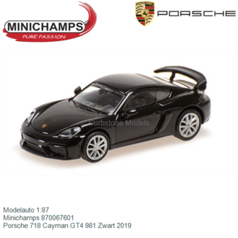 Modelauto 1:87 | Minichamps 870067601 | Porsche 718 Cayman GT4 981 Zwart 2019