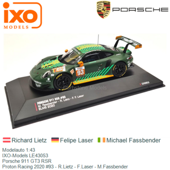 Modelauto 1:43 | IXO-Models LE43053 | Porsche 911 GT3 RSR | Proton Racing 2020 #93 - R.Lietz - F.Laser - M.Fassbender