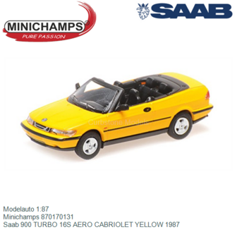 Modelauto 1:87 | Minichamps 870170131 | Saab 900 TURBO 16S AERO CABRIOLET YELLOW 1987