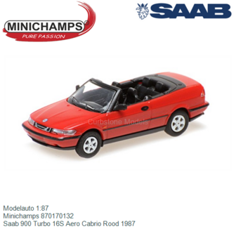 Modelauto 1:87 | Minichamps 870170132 | Saab 900 Turbo 16S Aero Cabrio Rood 1987