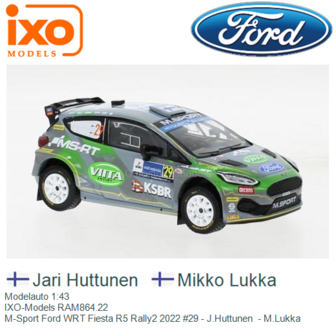 Modelauto 1:43 | IXO-Models RAM864.22 | M-Sport Ford WRT Fiesta R5 Rally2 2022 #29 - J.Huttunen  - M.Lukka 