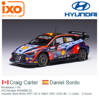 Modelauto 1:43 | IXO-Models RAM869.22 | Hyundai Shell Mobis WRT i20 N Rally1 WRC 2022 #6 - C.Carter - D.Sordo