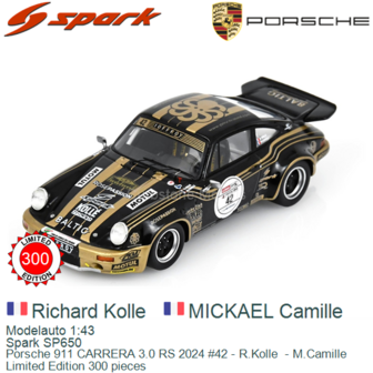 Modelauto 1:43 | Spark SP650 | Porsche 911 CARRERA 3.0 RS 2024 #42 - R.Kolle  - M.Camille 