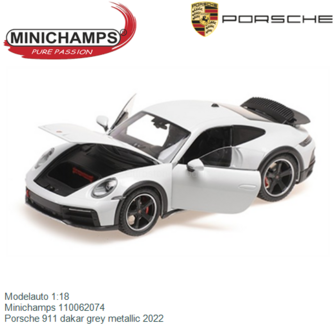 Modelauto 1:18 | Minichamps 110062074 | Porsche 911 dakar grey metallic 2022
