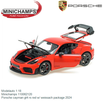 Modelauto 1:18 | Minichamps 110062120 | Porsche cayman gt4 rs red w/ weissach package 2024