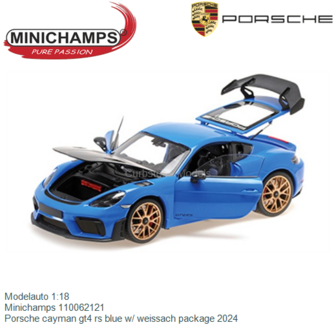 Modelauto 1:18 | Minichamps 110062121 | Porsche cayman gt4 rs blue w/ weissach package 2024