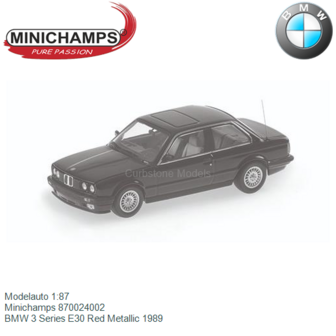 Modelauto 1:87 | Minichamps 870024002 | BMW 3 Series E30 Red Metallic 1989
