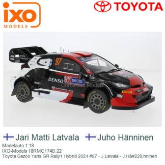 Modelauto 1:18 | IXO-Models 18RMC174B.22 | Toyota Gazoo Yaris GR Rally1 Hybrid 2024 #97 - J.Latvala - J.H&amp;#228;nninen