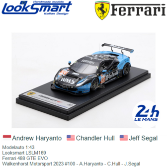Modelauto 1:43 | Looksmart LSLM169 | Ferrari 488 GTE EVO | Walkenhorst Motorsport 2023 #100 - A.Haryanto - C.Hull - J.Segal