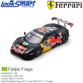 Modelauto 1:43 | Looksmart LSRC156 | Ferrari 488 GT3 EVO | Red Bull AlphaTauri AF Corse 2022 #74 - F.Fraga