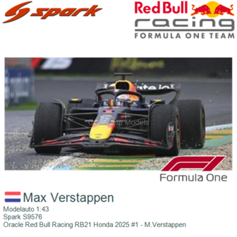 Modelauto 1:43 | Spark S9576 | Oracle Red Bull Racing RB21 Honda 2025 #1 - M.Verstappen