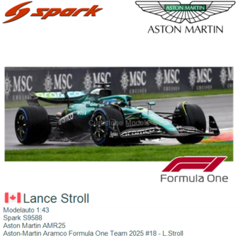 Modelauto 1:43 | Spark S9588 | Aston Martin AMR25 | Aston-Martin Aramco Formula One Team 2025 #18 - L.Stroll