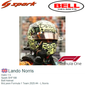 Helm 1:5 | Spark 5HF188 | Bell Helmet | McLaren Formula 1 Team 2025 #4 - L.Norris
