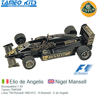 Bouwpakket 1:43 | Tameo TMK009 | Lotus T94 Renault 1983 #12 - N.Mansell - E.de Angelis