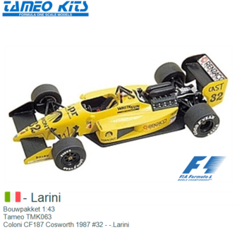 Bouwpakket 1:43 | Tameo TMK063 | Coloni CF187 Cosworth 1987 #32 - -.Larini