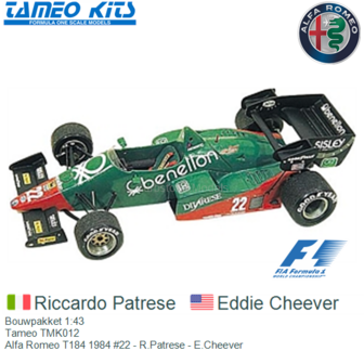 Bouwpakket 1:43 | Tameo TMK012 | Alfa Romeo T184 1984 #22 - R.Patrese - E.Cheever