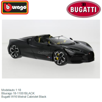 Modelauto 1:18 | Bburago 18-11051BLACK | Bugatti W16 Mistral Cabriolet Black