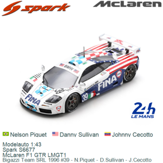 Modelauto 1:43 | Spark S6677 | McLaren F1 GTR LMGT1 | Bigazzi Team SRL 1996 #39 - N.Piquet - D.Sullivan - J.Cecotto