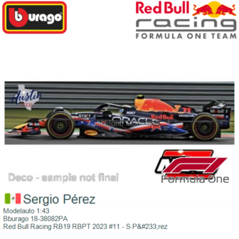 Modelauto 1:43 | Bburago 18-38082PA | Red Bull Racing RB19 RBPT 2023 #11 - S.P&amp;#233;rez