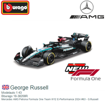 Modelauto 1:43 | Bburago 18-38208R | Mercedes AMG Petrona Formula One Team W12 E-Performance 2024 #63 - G.Russell