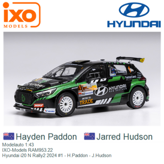 Modelauto 1:43 | IXO-Models RAM953.22 | Hyundai i20 N Rally2 2024 #1 - H.Paddon - J.Hudson