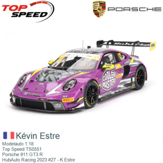 Modelauto 1:18 | Top Speed TS0551 | Porsche 911 GT3 R | HubAuto Racing 2023 #27 - K.Estre