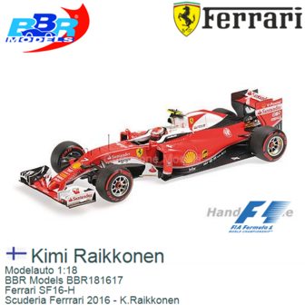 Modelauto 1:18 | BBR Models BBR181617 | Ferrari SF16-H | Scuderia Ferrrari 2016 - K.Raikkonen