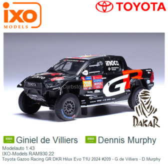 Modelauto 1:43 | IXO-Models RAM930.22 | Toyota Gazoo Racing GR DKR Hilux Evo T1U 2024 #209 - G.de Villiers - D.Murphy
