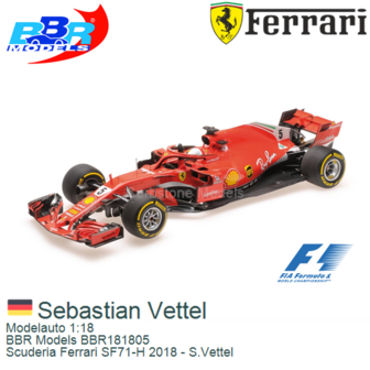 Modelauto 1:18 | BBR Models BBR181805 | Scuderia Ferrari SF71-H 2018 - S.Vettel