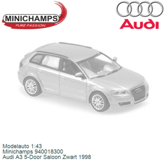 Modelauto 1:43 | Minichamps 940018300 | Audi A3 5-Door Saloon Zwart 1998