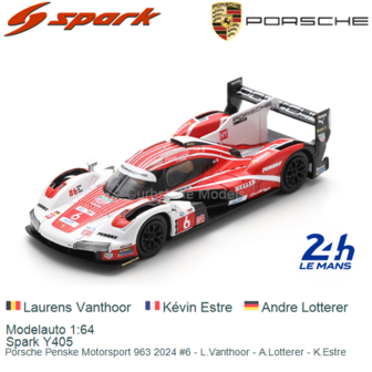 Modelauto 1:64 | Spark Y405 | Porsche Penske Motorsport 963 2024 #6 - L.Vanthoor - A.Lotterer - K.Estre